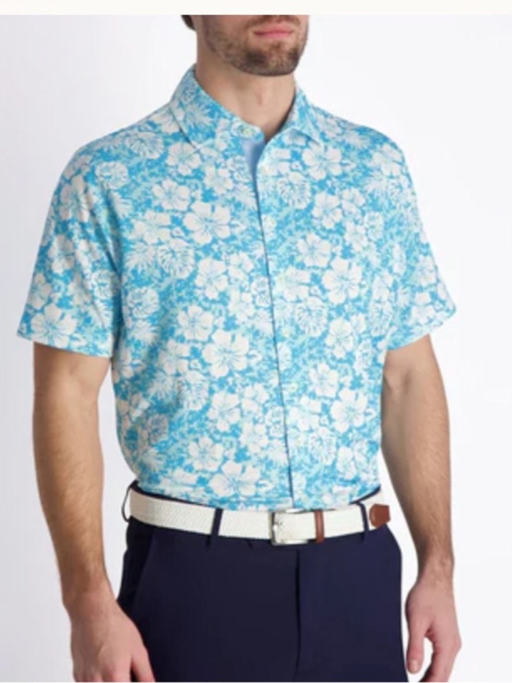 Fairway & Greene Men’s polo. Blue and white button up size Large